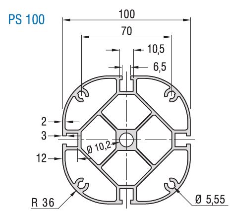 PS 100 Structural Aluminum Extrusion Profile Dimension